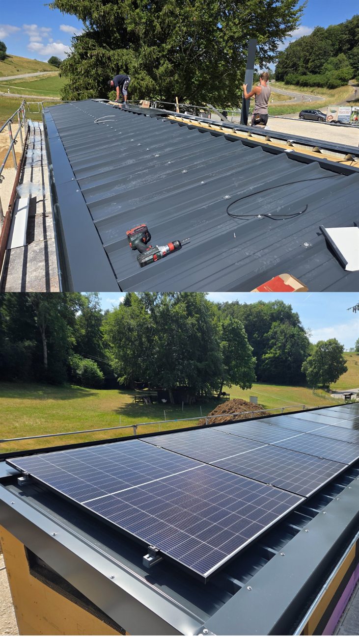 Photovoltaik-Module werden auf den Dachflächen montiert